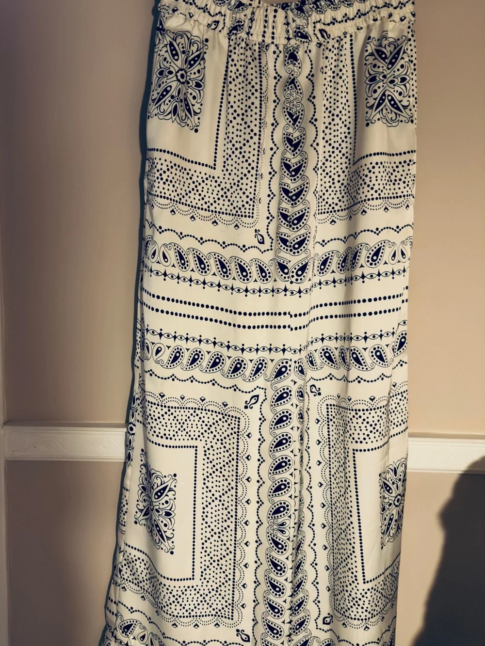 NEW White Navy Bandana-Print Wide Leg Two piece set Co-ord Medium Dior style